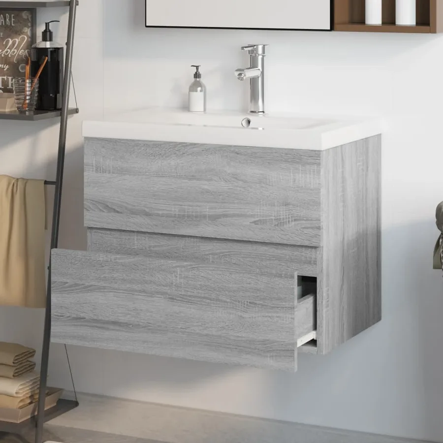 Meuble lavabo avec bassin intégré Sonoma gris Bois d'ingénierie - 4
