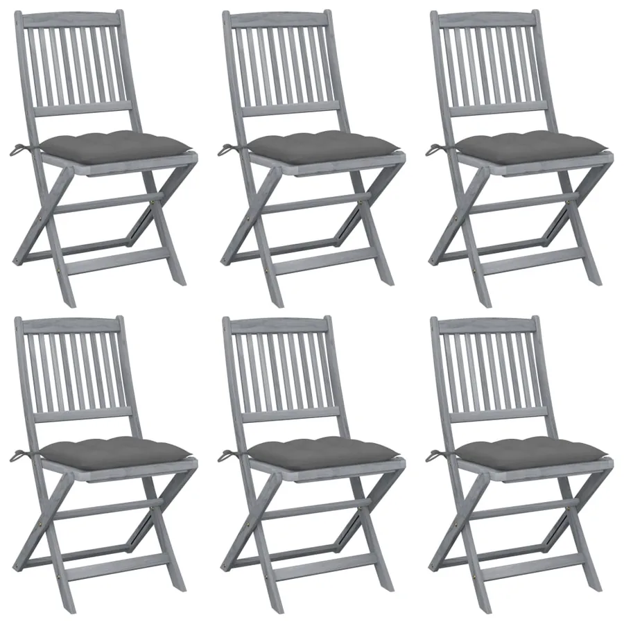 Chaises pliables d'extérieur lot de 6 et coussins Bois d'acacia