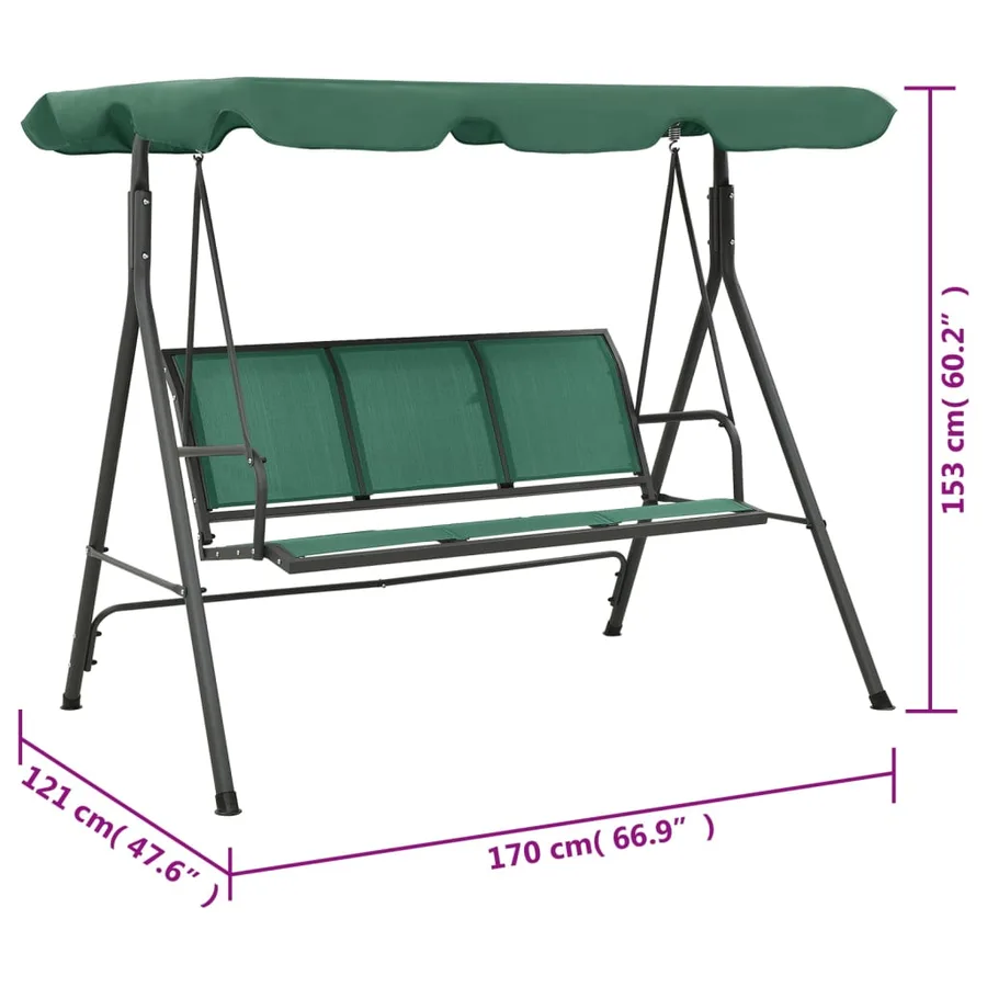 Balancelle de jardin vert 170 cm textilène et acier - 7