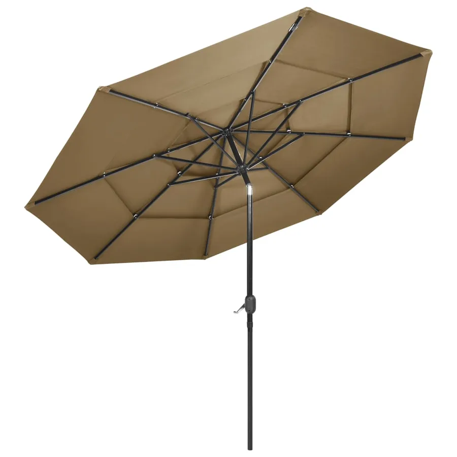 Parasol de jardin à 3 niveaux avec mât en aluminium taupe 3 m - 3
