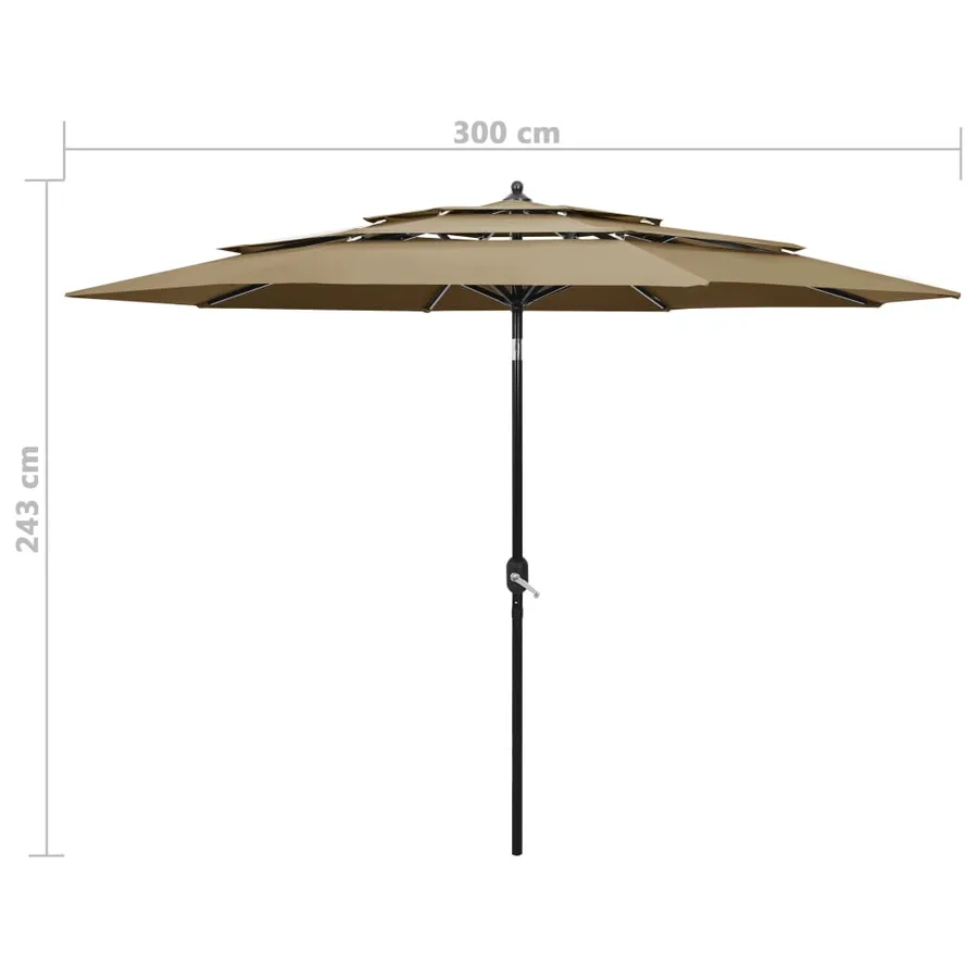 Parasol de jardin à 3 niveaux avec mât en aluminium taupe 3 m - 8