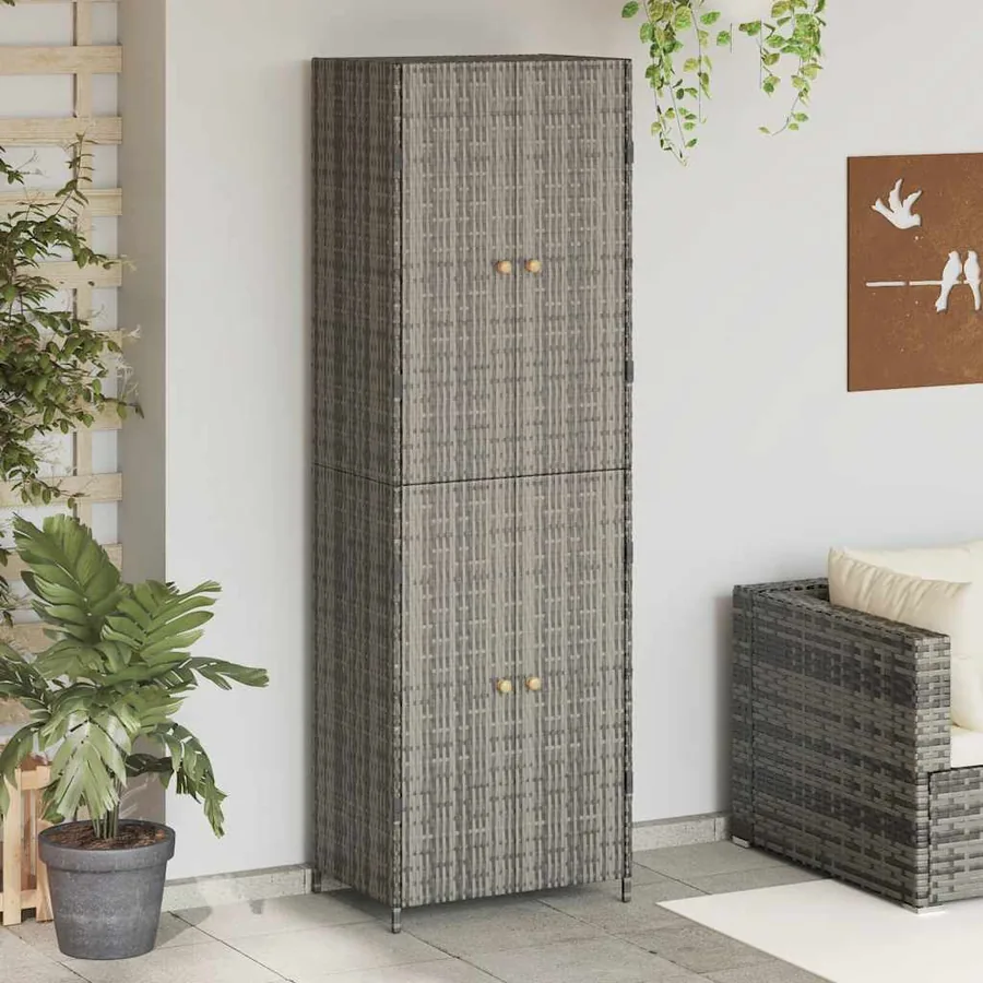 Armoire de rangement jardin Gris 59x40x180 cm Résine tressée