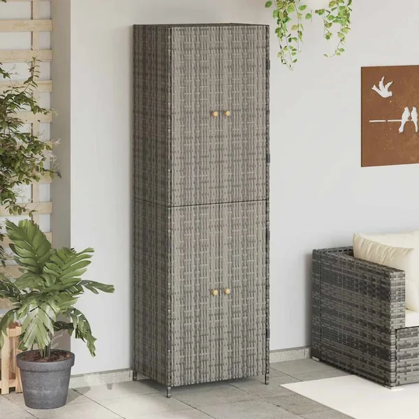 Armoire de rangement jardin Gris 59x40x180 cm Résine tressée