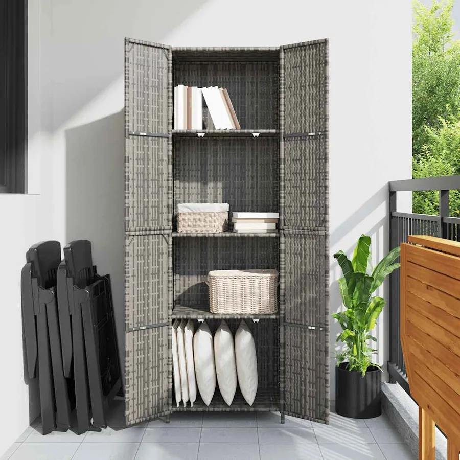 Armoire de rangement jardin Gris 59x40x180 cm Résine tressée - 3