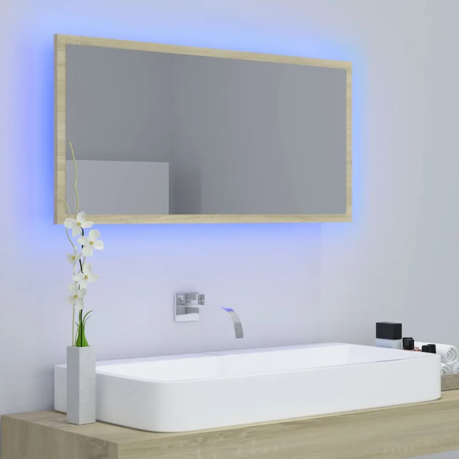 Miroir LED de salle de bain Chêne sonoma 90x8,5x37 cm Acrylique - 10