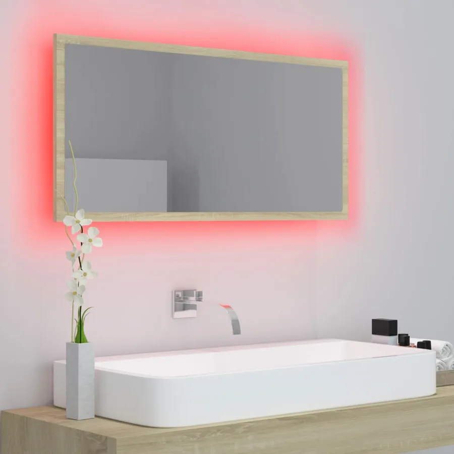 Miroir LED de salle de bain Chêne sonoma 90x8,5x37 cm Acrylique - 11