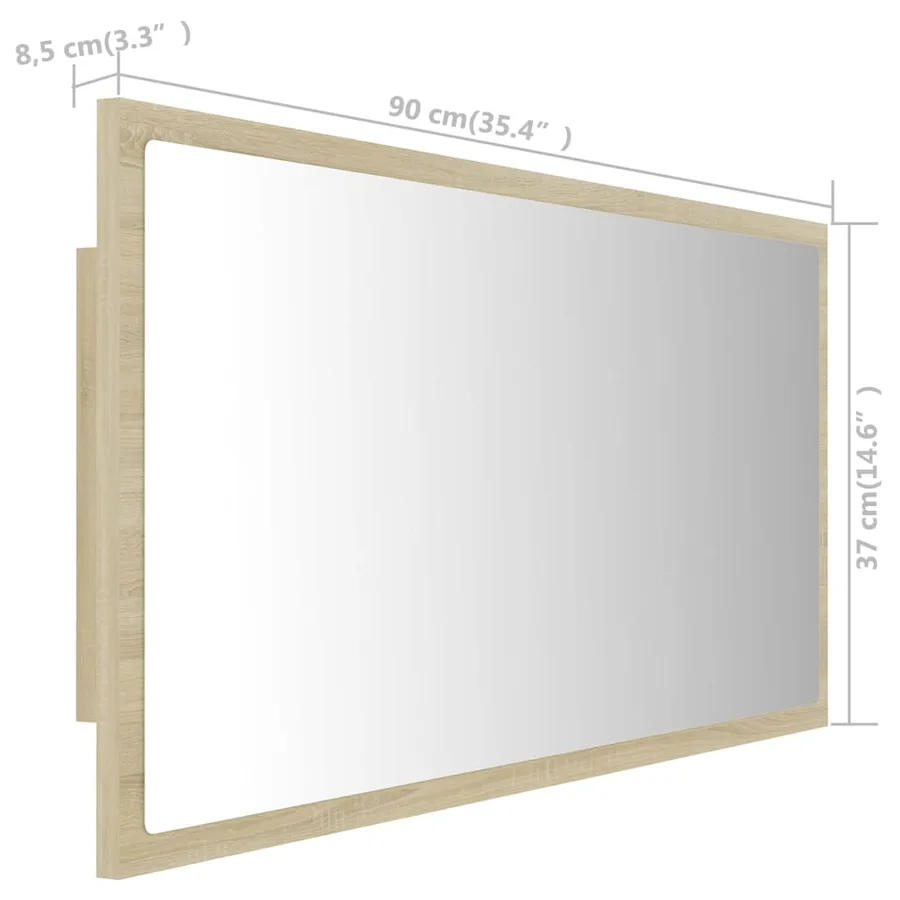 Miroir LED de salle de bain Chêne sonoma 90x8,5x37 cm Acrylique - 12