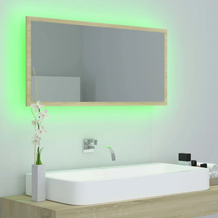Miroir LED de salle de bain Chêne sonoma 90x8,5x37 cm Acrylique - 9