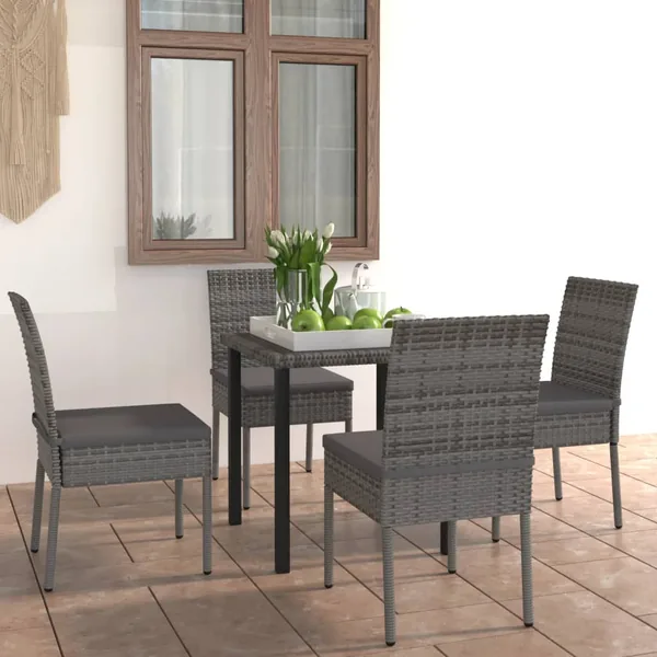 Ensemble à manger de jardin 5 pcs Résine tressée Gris