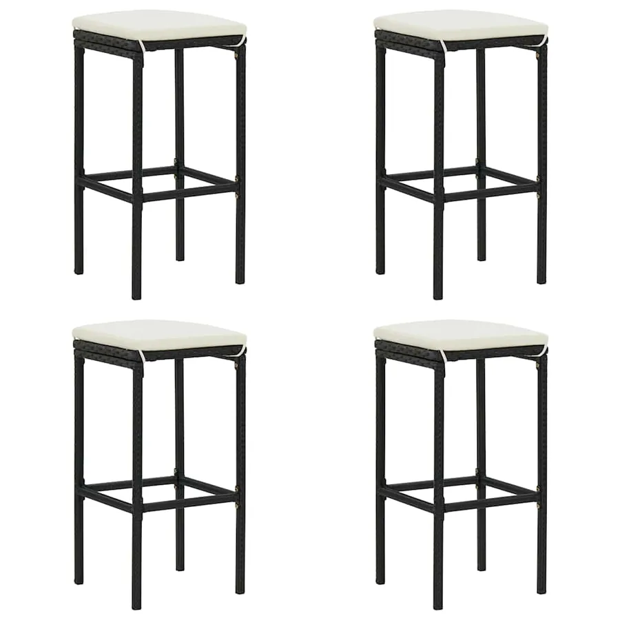Tabourets de bar avec coussins lot de 4 noir résine tressée