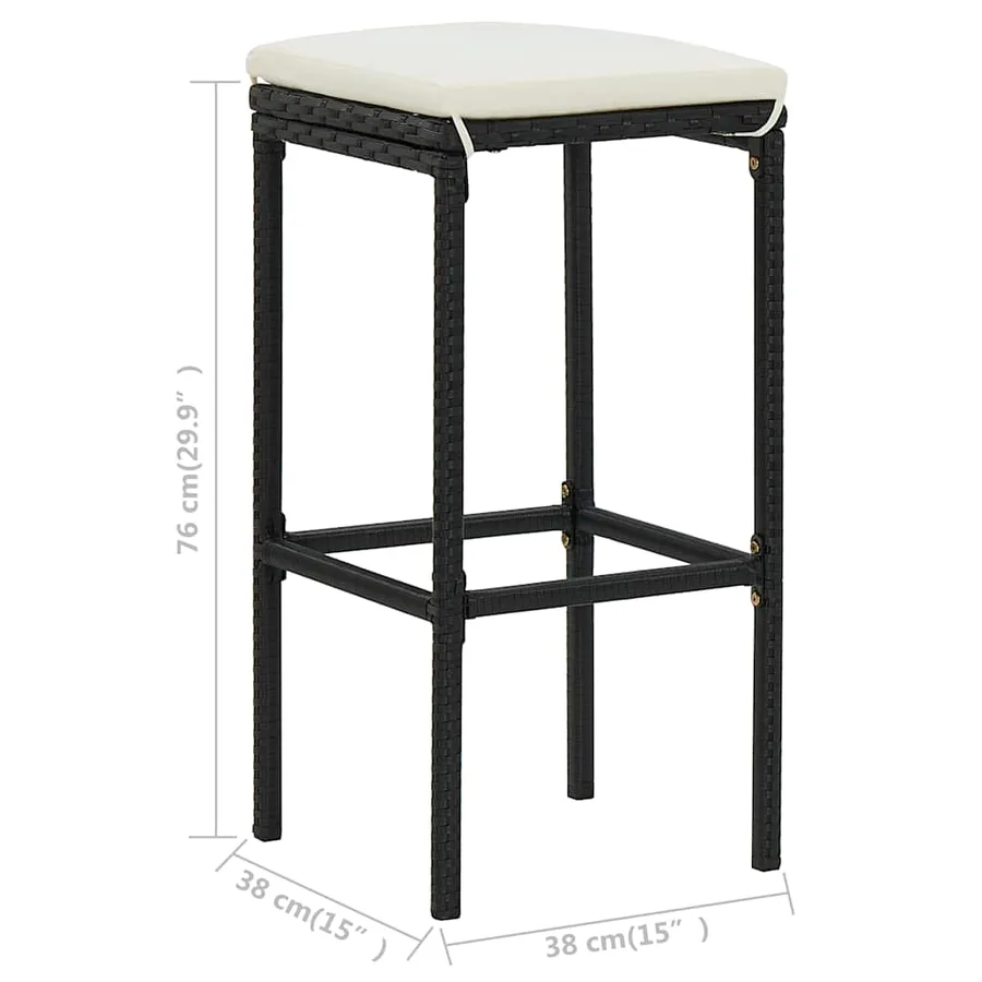 Tabourets de bar avec coussins lot de 4 noir résine tressée - 8