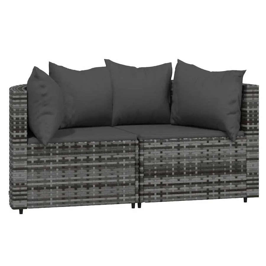 Salon de jardin 3 pcs avec coussins Gris Résine tressée - 3