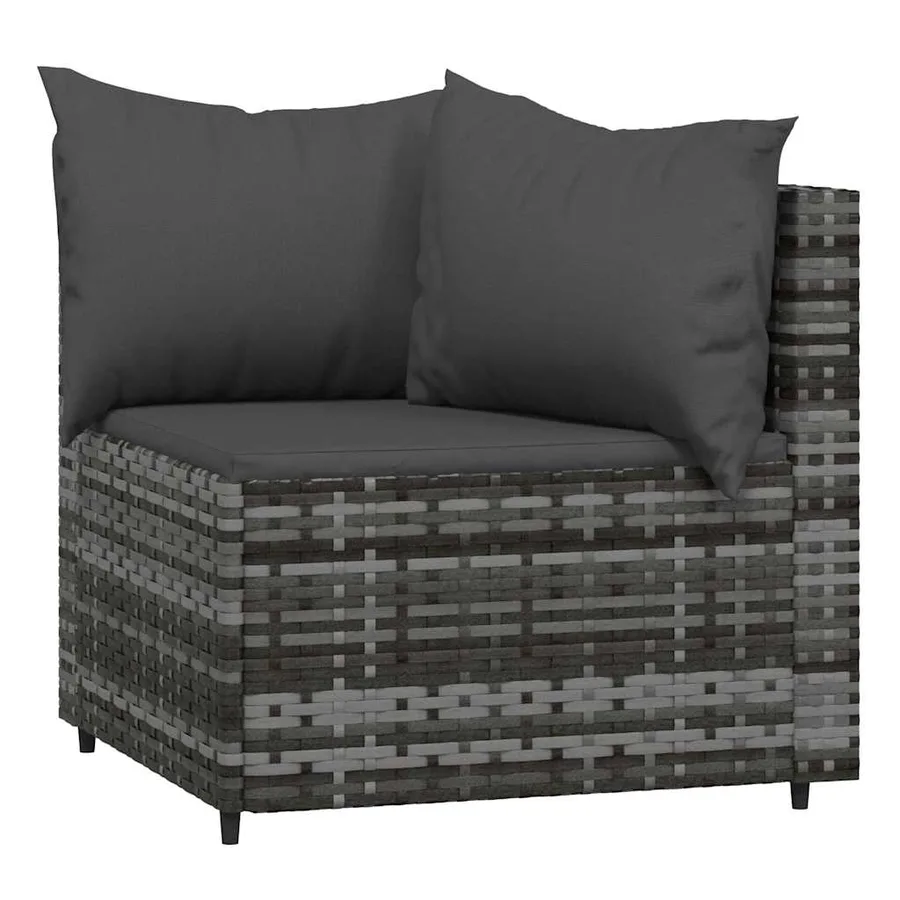 Salon de jardin 3 pcs avec coussins Gris Résine tressée - 4