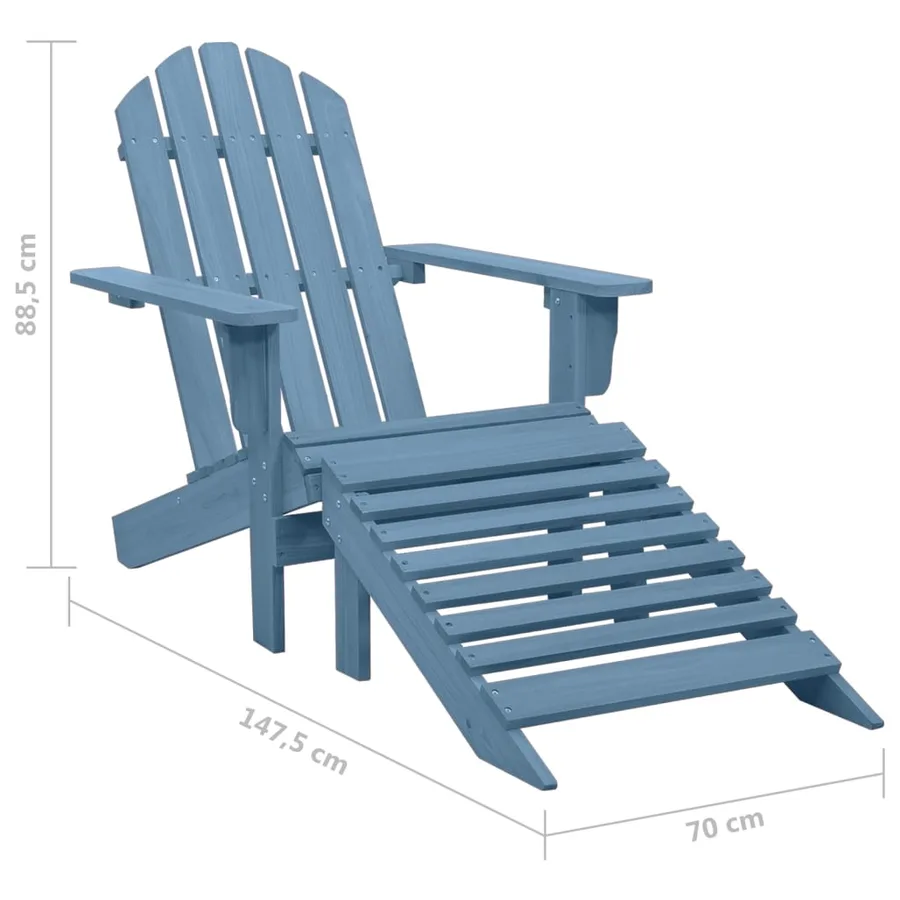 Chaise de jardin Adirondack avec pouf bois de sapin solide bleu - 8