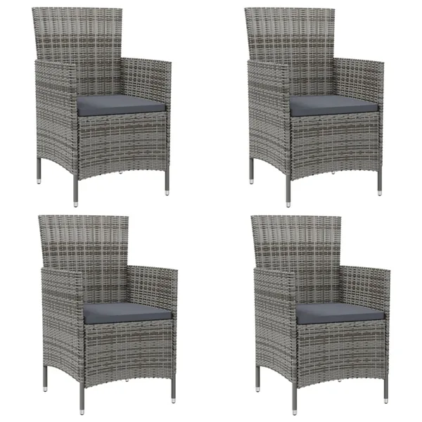 Chaises de jardin avec coussins lot de 4 Résine tressée Gris