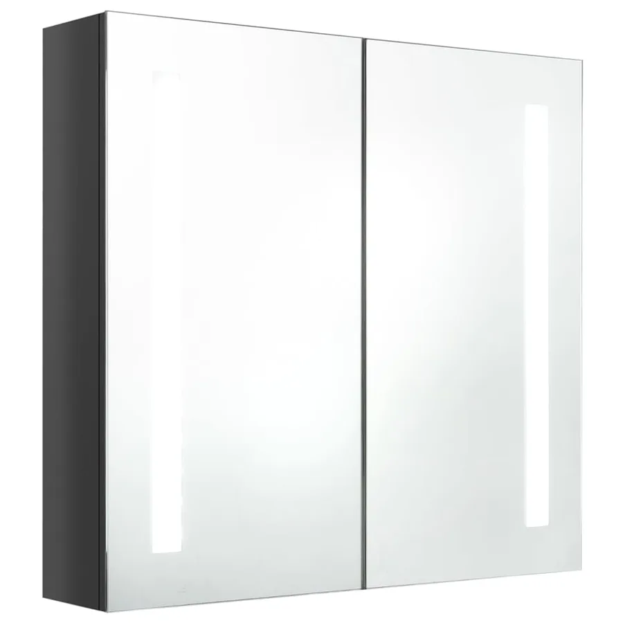 Armoire de salle de bain à miroir LED Gris brillant 62x14x60 cm - 2