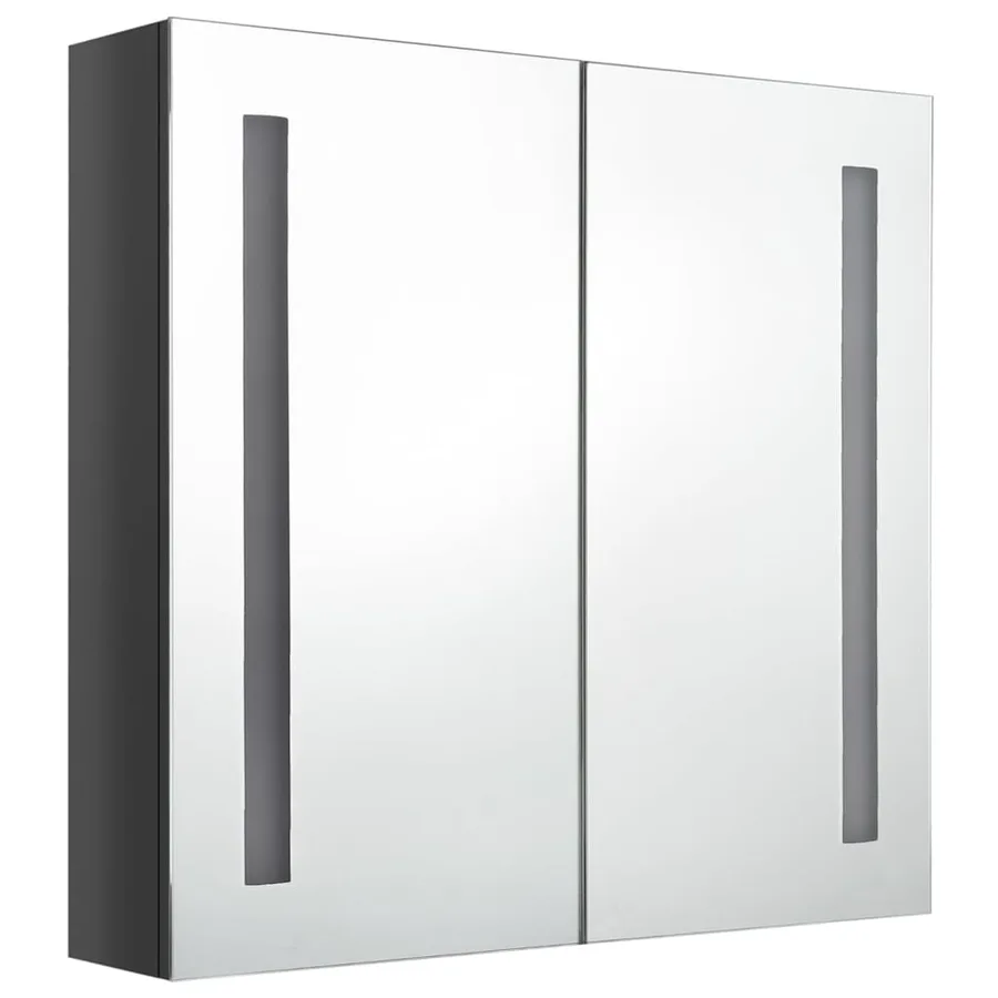 Armoire de salle de bain à miroir LED Gris brillant 62x14x60 cm - 3