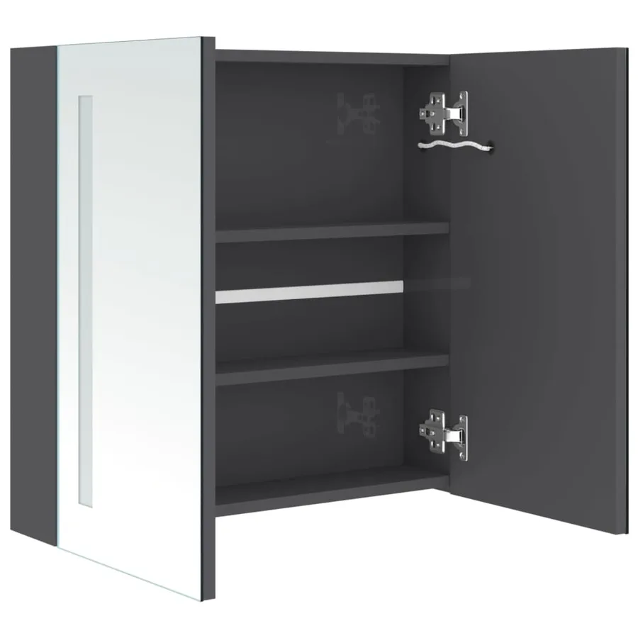 Armoire de salle de bain à miroir LED Gris brillant 62x14x60 cm - 5
