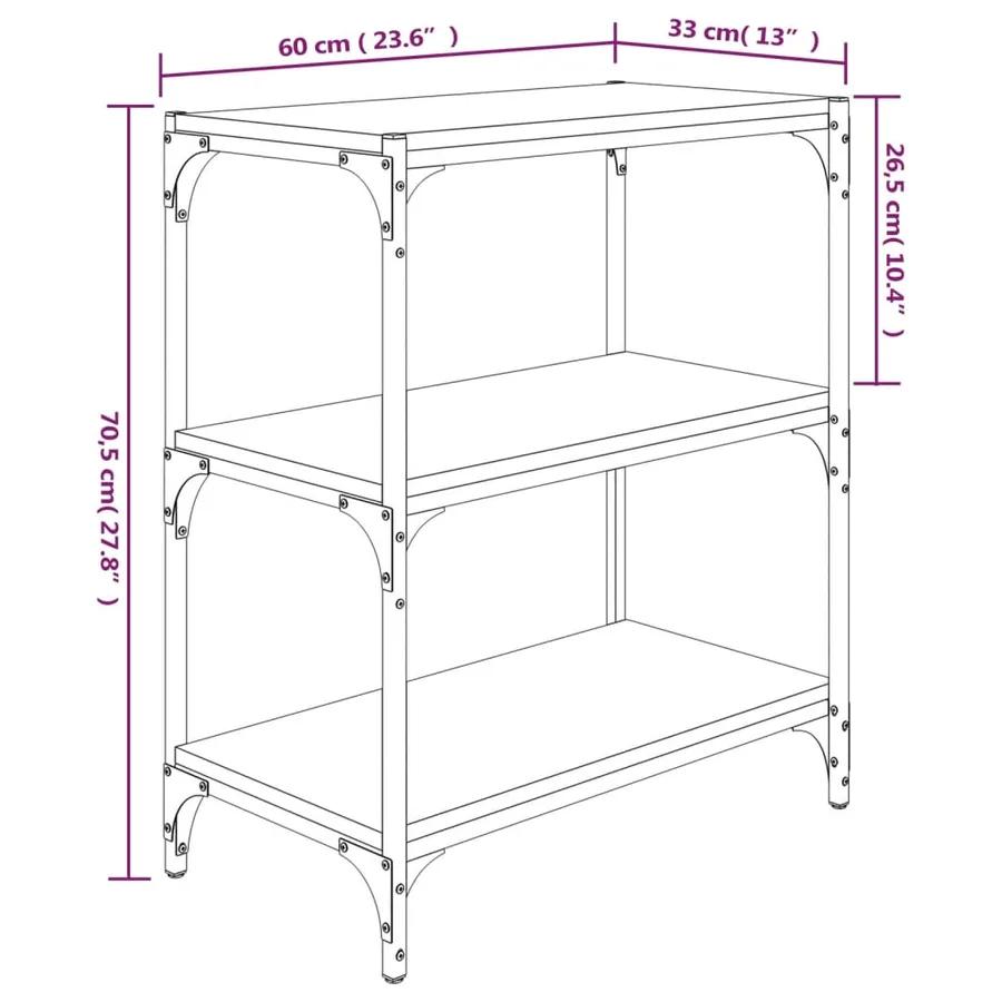 Bibliothèque Chêne fumé 60x33x70,5cm Bois d'ingénierie et acier - 9