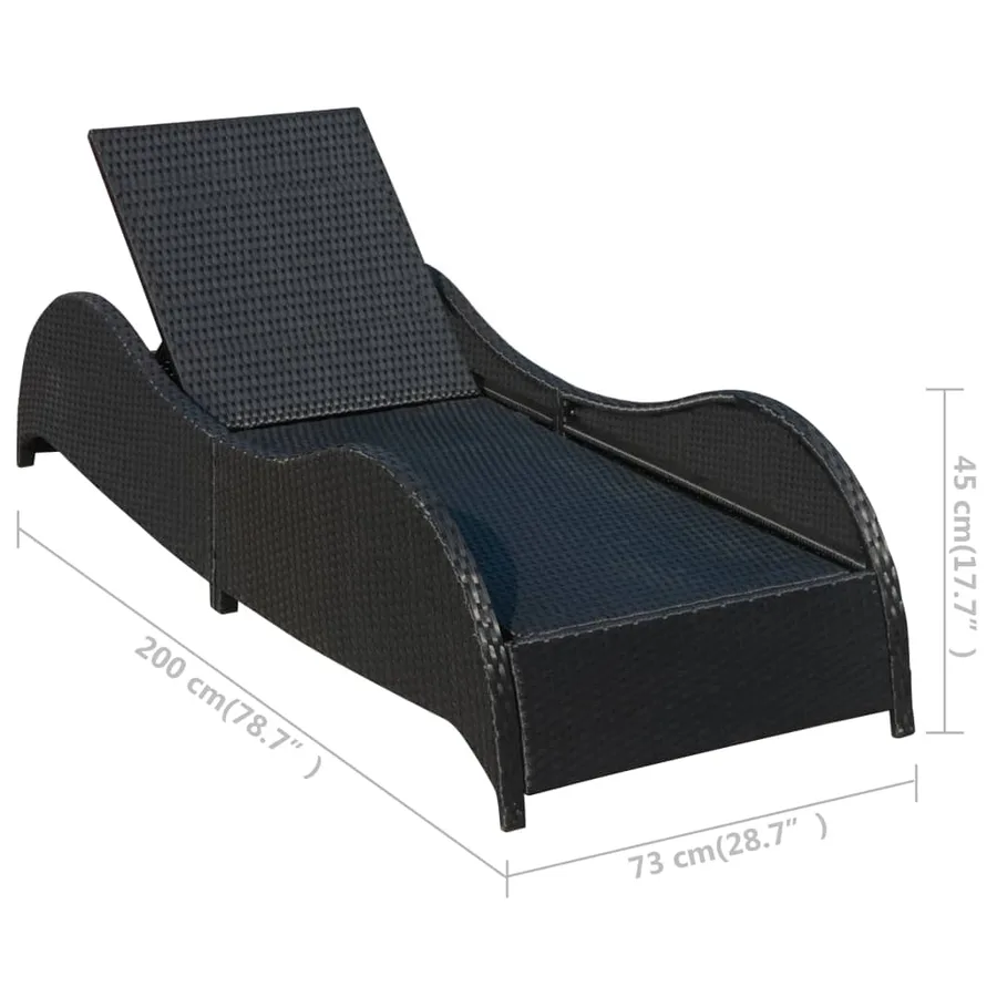 Chaise longue avec coussin Résine tressée Noir - 6
