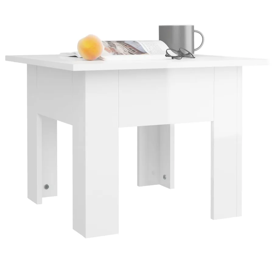 Table basse blanc brillant 55x55x42 cm bois d'ingénierie - 4