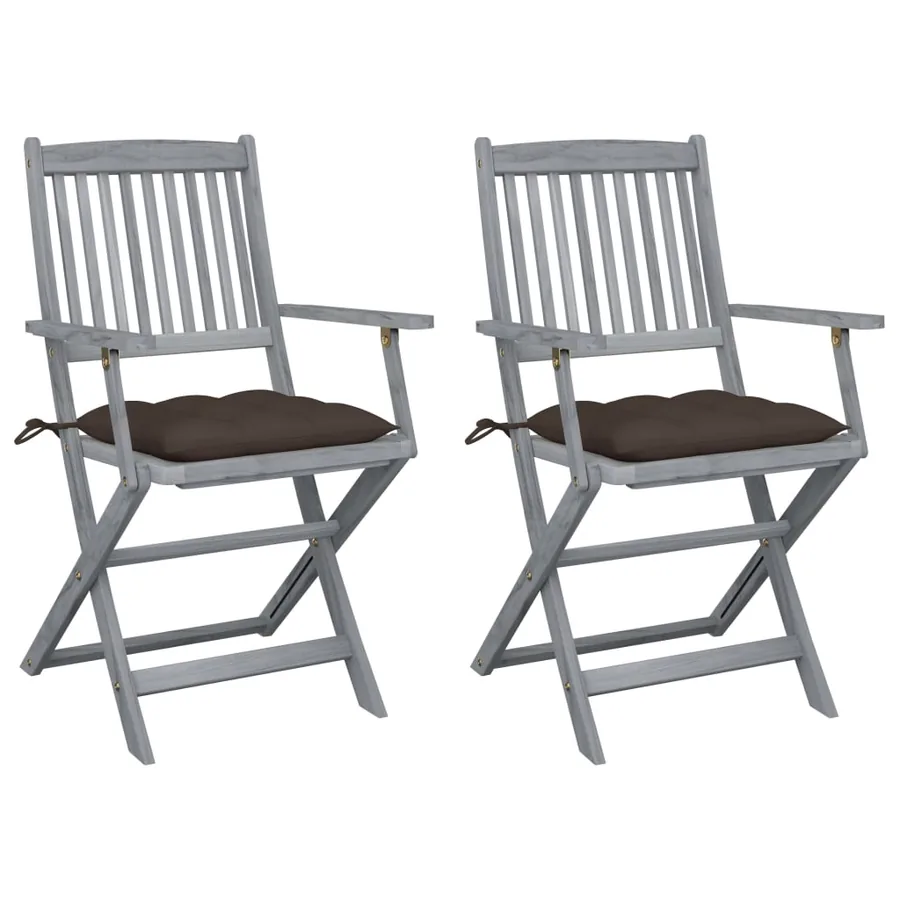 Chaises pliables d'extérieur lot de 2 et coussins Bois d'acacia