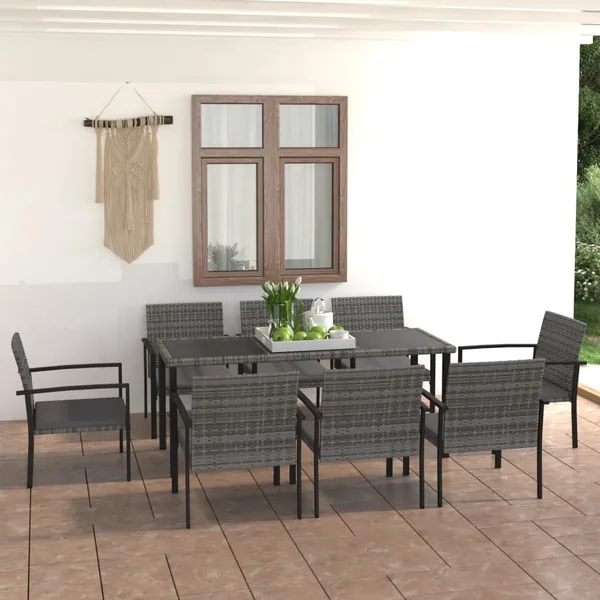 Ensemble à manger de jardin 9 pcs Résine tressée Gris