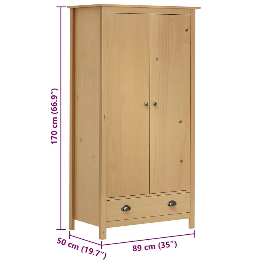Garde-robe à 2 portes Hill 89x50x170 cm Bois de pin solide - 7