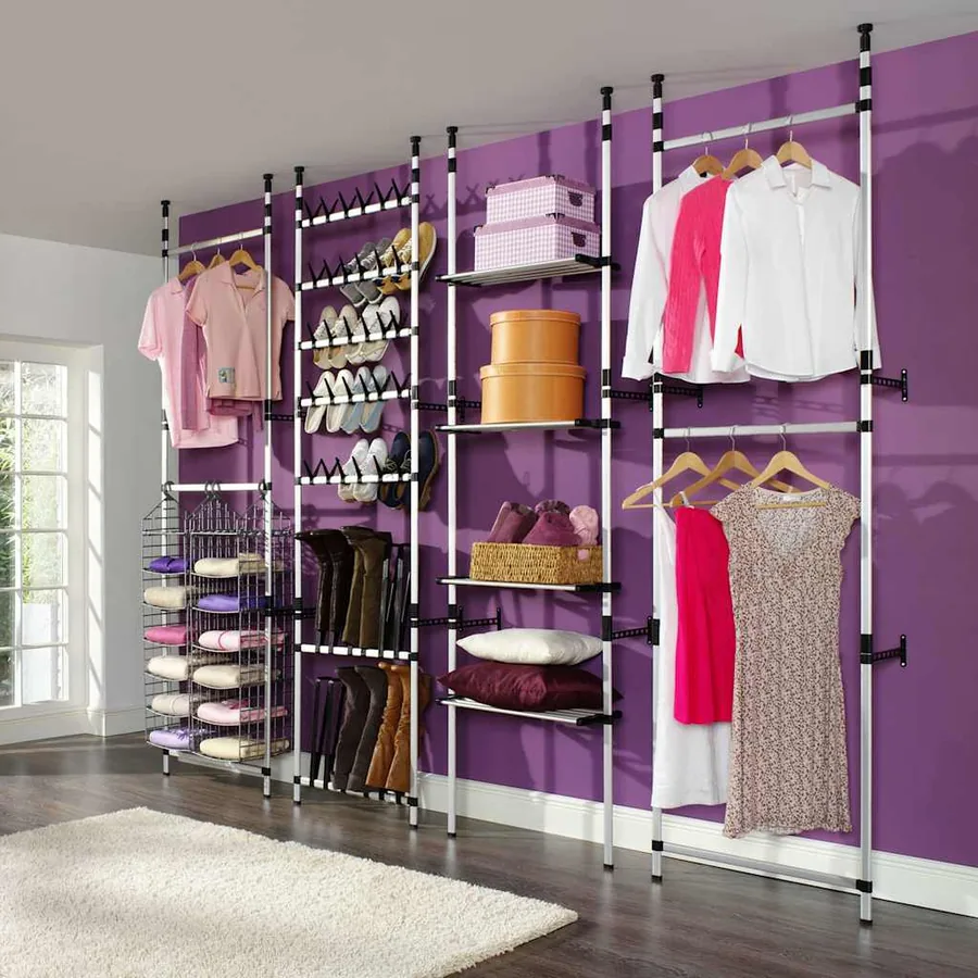 Système de garde-robe télescopique avec étagères Aluminium