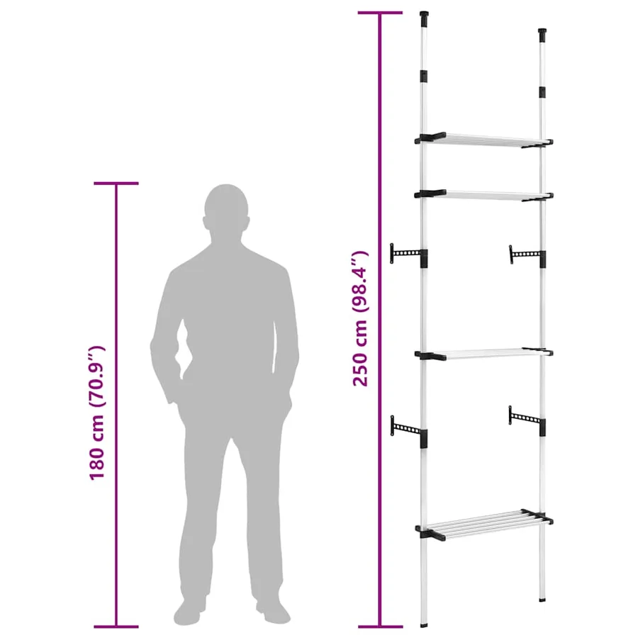 Système de garde-robe télescopique avec étagères Aluminium - 9