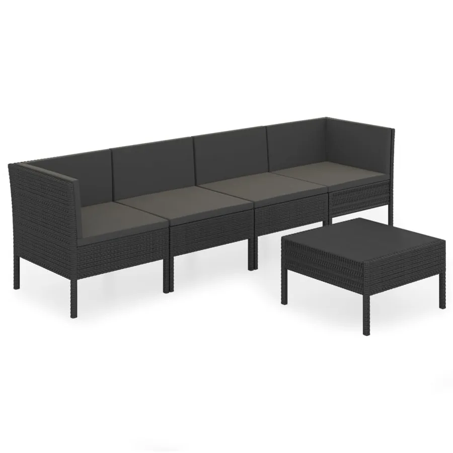 Salon de jardin 5 pcs avec coussins résine tressée noir - 2