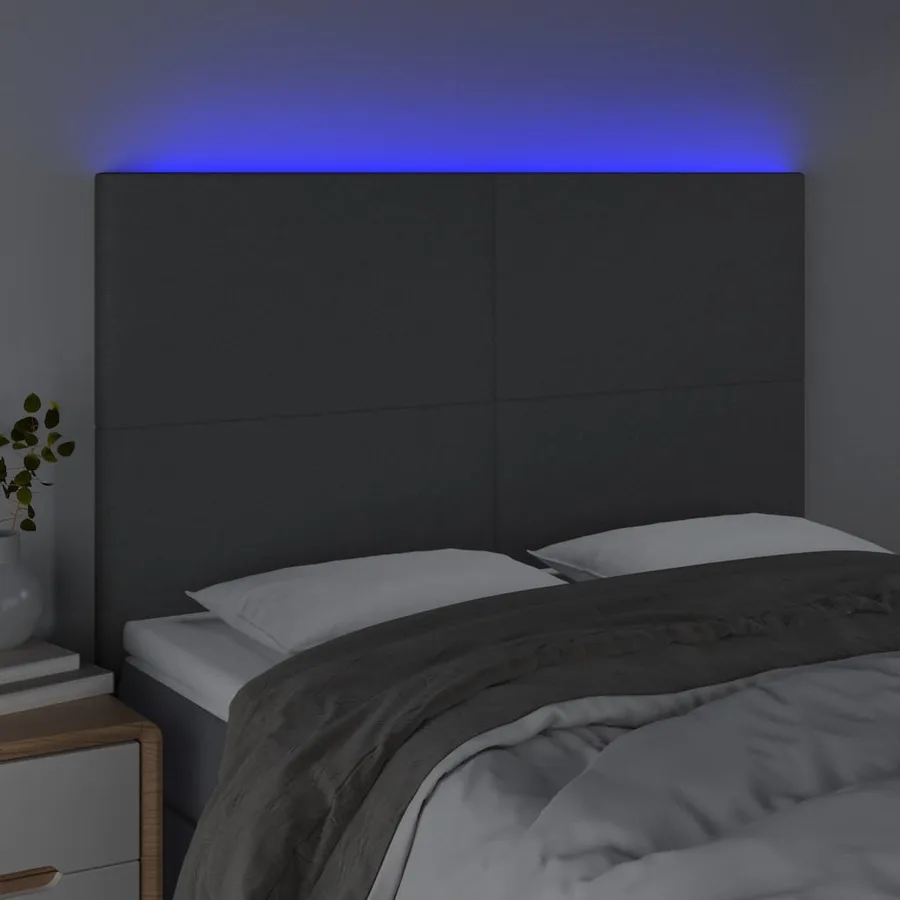 Tête de lit à LED Gris foncé 144x5x118/128 cm Tissu - 3