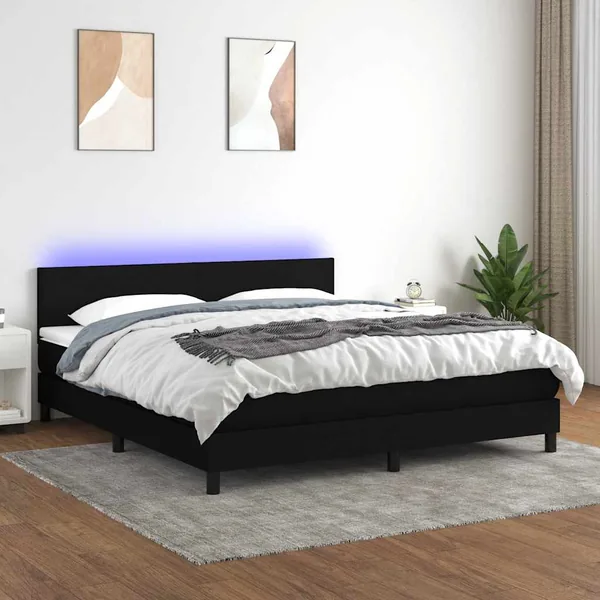 Sommier à lattes de lit avec matelas LED Noir 180x200 cm Tissu