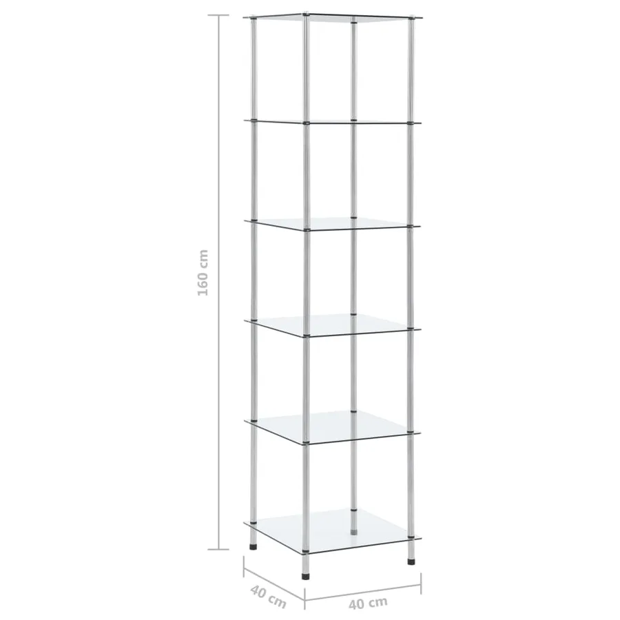 Étagère 6 niveaux Transparent 40x40x160 cm Verre trempé - 6