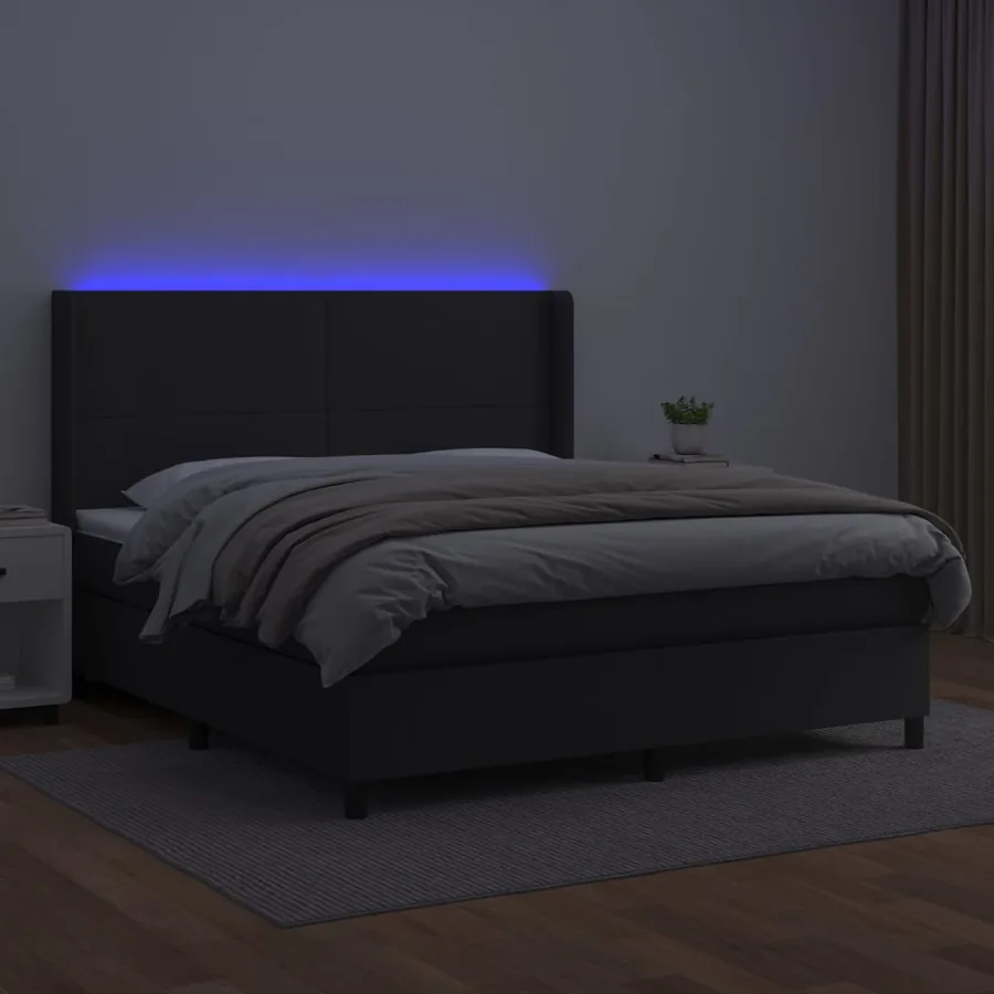 Sommier à lattes de lit matelas LED Noir 180x200cm Similicuir - 3