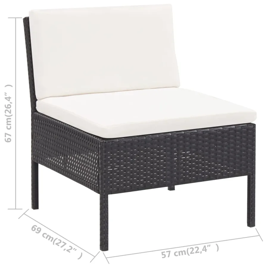 Salon de jardin 3 pcs avec coussins Résine tressée Noir - 13