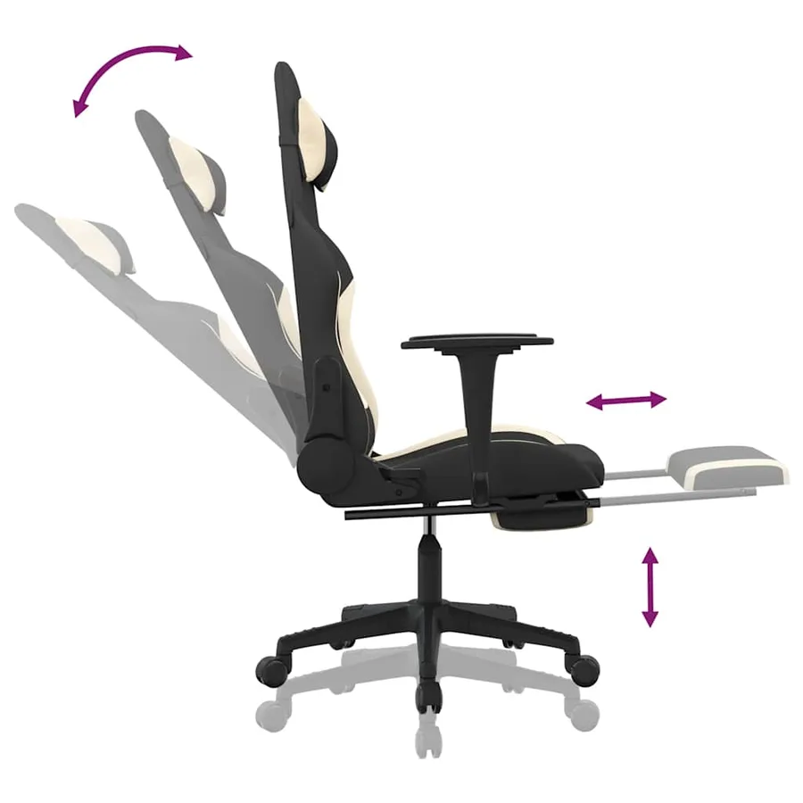 Chaise de jeu de massage avec repose-pied Noir et crème Tissu - 11