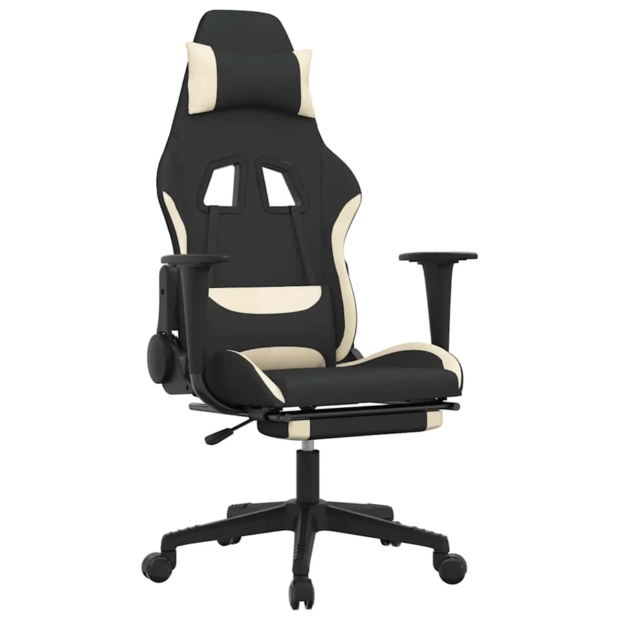 Chaise de jeu de massage avec repose-pied Noir et crème Tissu - 2