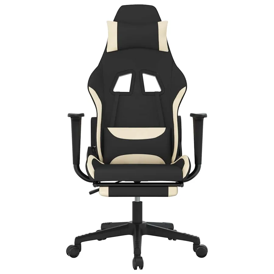 Chaise de jeu de massage avec repose-pied Noir et crème Tissu - 3
