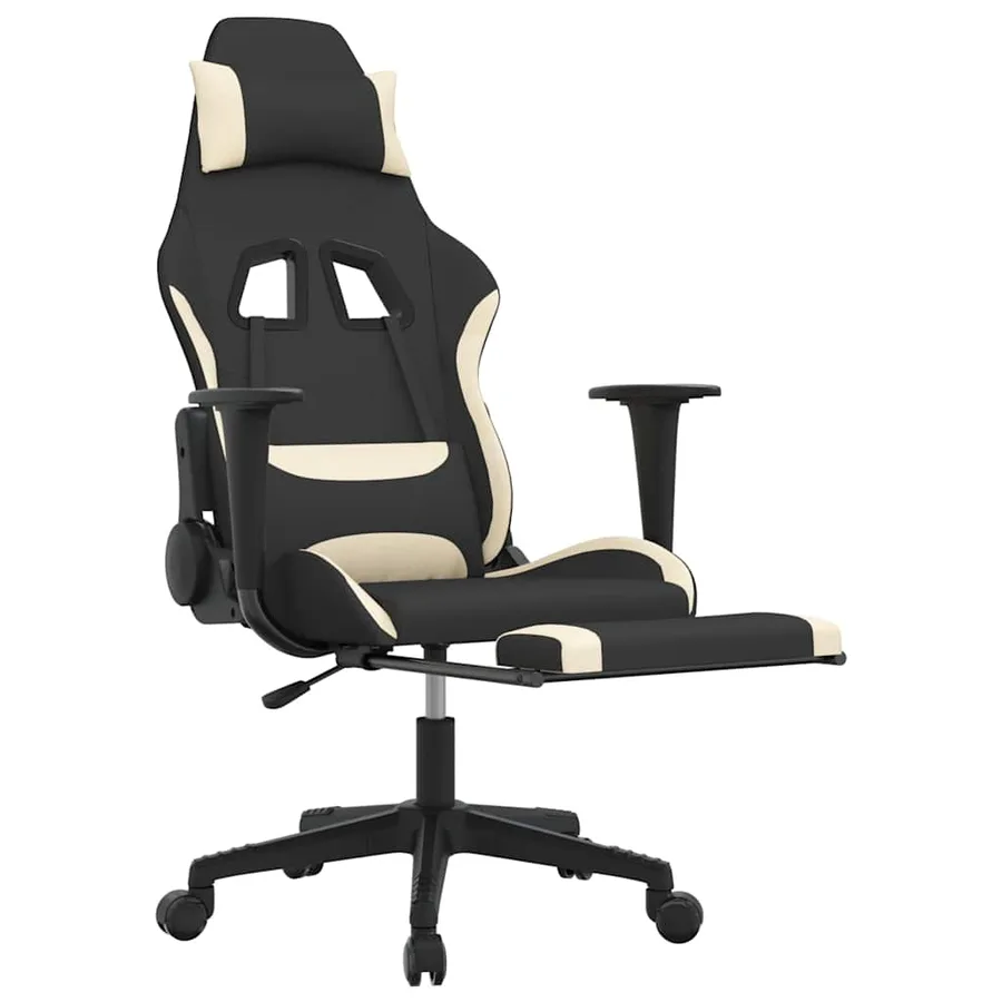 Chaise de jeu de massage avec repose-pied Noir et crème Tissu - 6