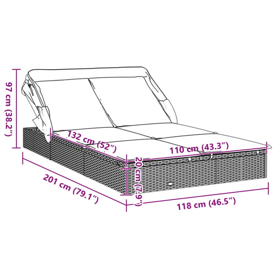 Transat 2 places avec toit pliable gris 213x118x97 cm - 52