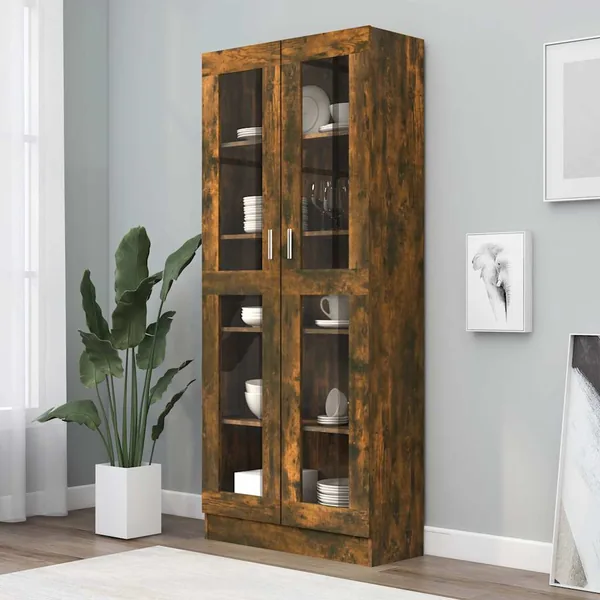 Armoire à vitrine Chêne fumé 82,5x30,5x185 cm Bois ingénierie