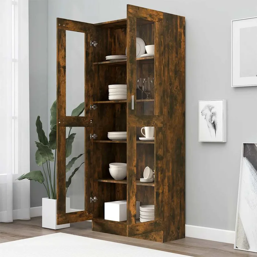 Armoire à vitrine Chêne fumé 82,5x30,5x185 cm Bois ingénierie - 3