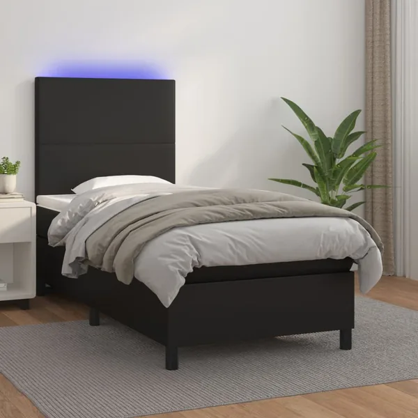 Sommier à lattes de lit avec matelas et LED Noir 90x200 cm