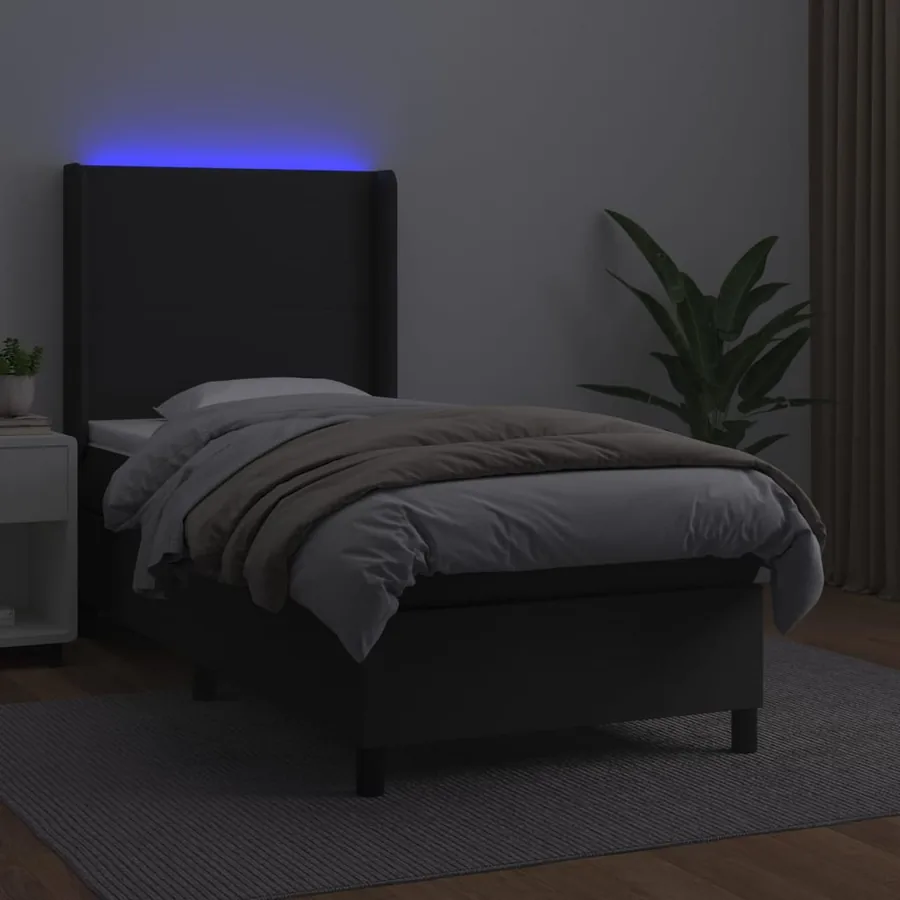Sommier à lattes de lit matelas LED Noir 90x190 cm Similicuir - 3