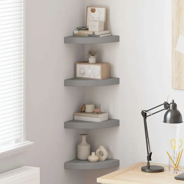 Étagères d'angle flottantes 4 pcs gris 25x25x3,8 cm MDF