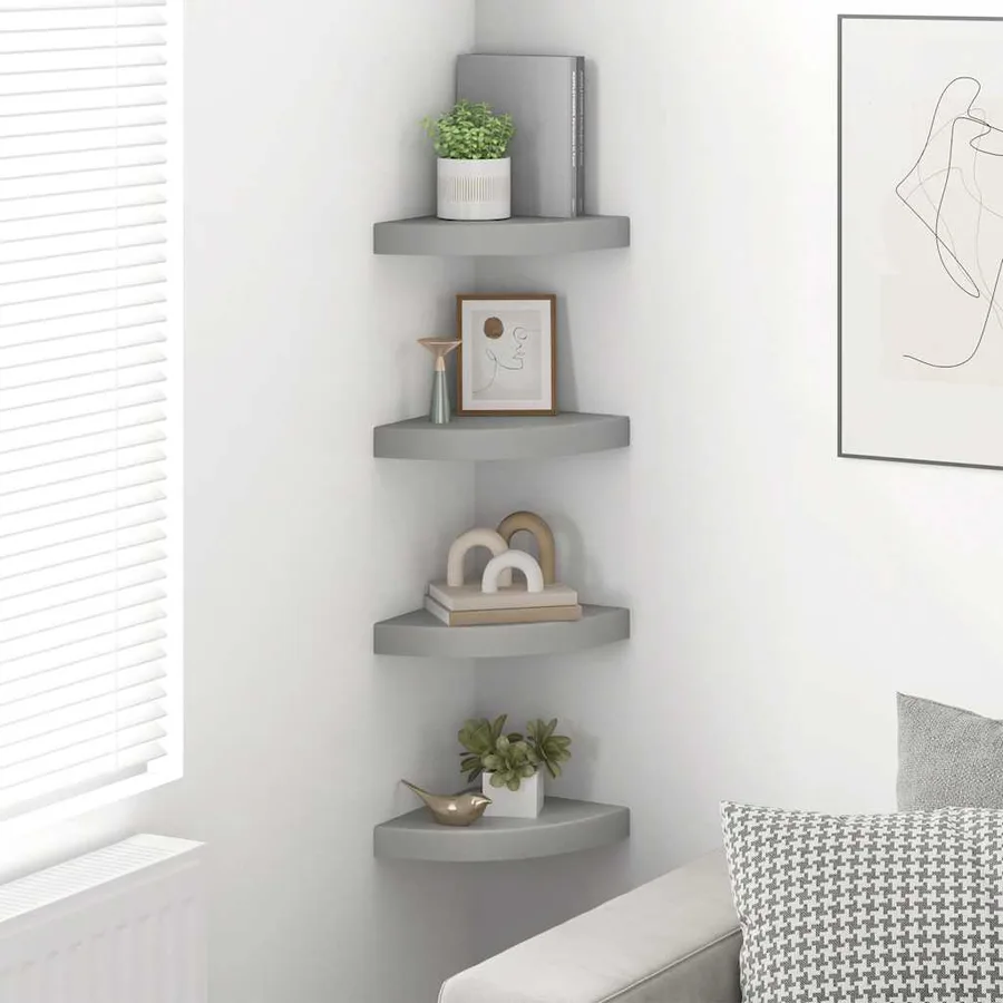 Étagères d'angle flottantes 4 pcs gris 25x25x3,8 cm MDF - 3