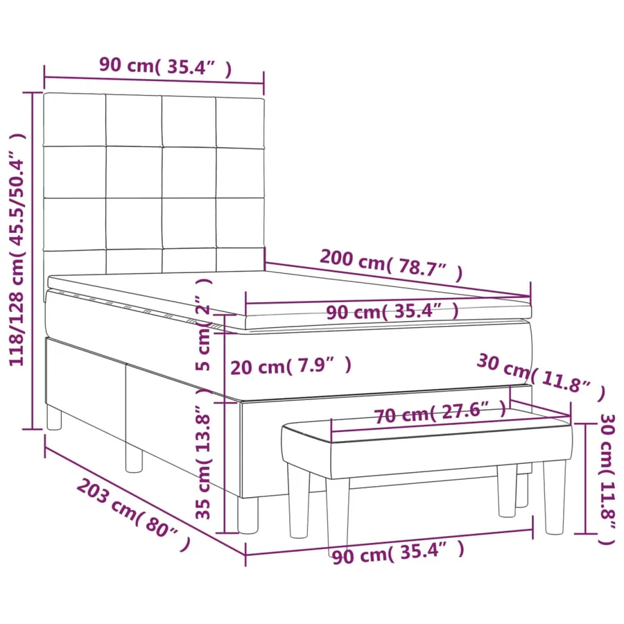 Sommier à lattes de lit avec matelas Taupe 90x200 cm Tissu - 8