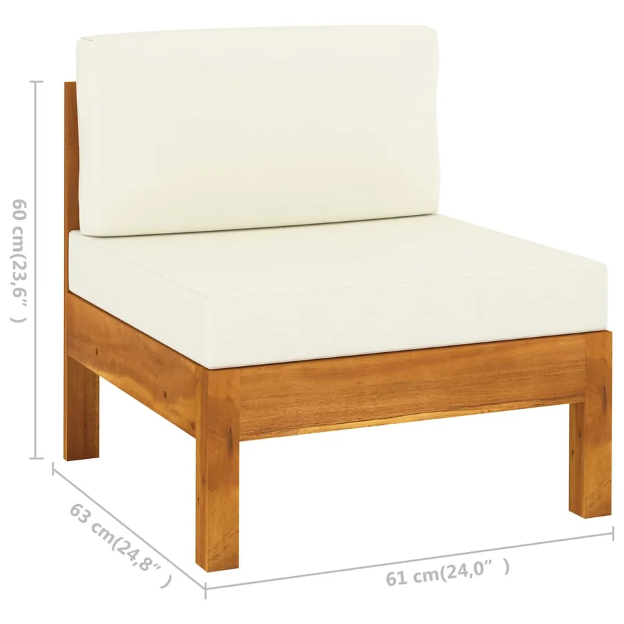 Canapé de jardin 3 places et coussins blanc crème Bois d'acacia - 11