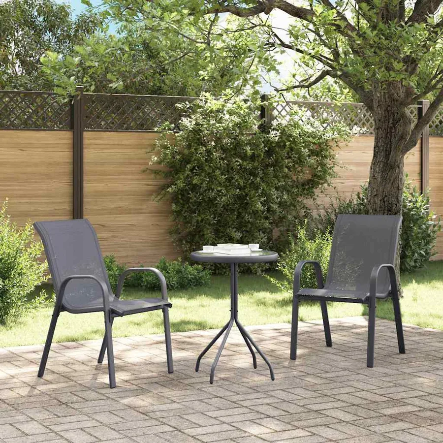 Chaises empilables de jardin lot de 2 Gris Tissu textilène - 3